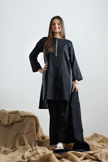 GAD-03111 | Black & White | Casual 3 Piece Suit |  Plain Cotton